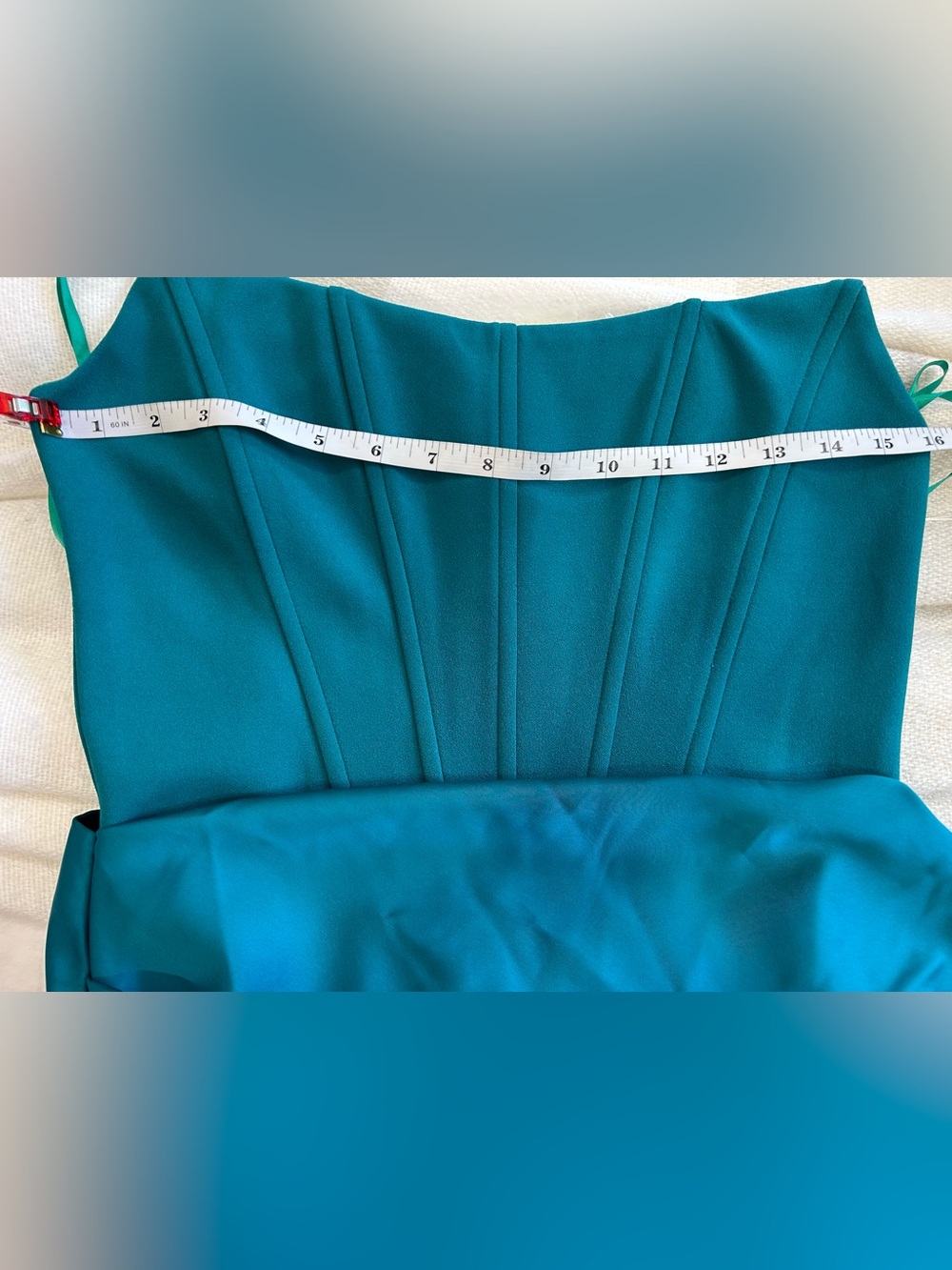 BETSY & ADAM - Strapless Mixed Media Teal Gown Size 6 - Picture 14 of 15
